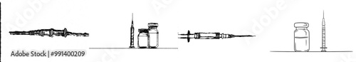 Medical syringe and vial illustration. Simple illustration of vaccine syringe and injection vial.