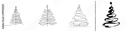 In this drawing, a Christmas tree with a star appears in one line on a white background, expressing minimalism