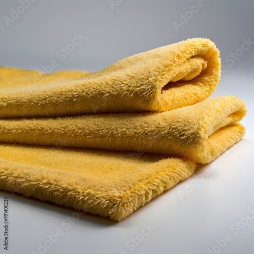 three folded Soft Folded Yellow Towels white background