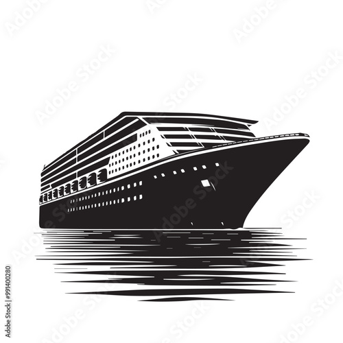 Ship silhouette vector design. Vessel ship silhouette design. cruise ship vector design. Ship logo icon full black and white.