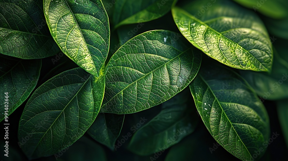 Fototapeta premium Close up image of dark green leaves.