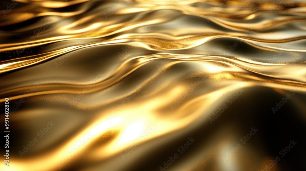Abstract golden surface reflecting light in smooth waves giving a luxurious opulent feel to the metallic texture Abstract golden surface reflecting light in smooth waves giving a luxurious opulent feel to the metallic texture