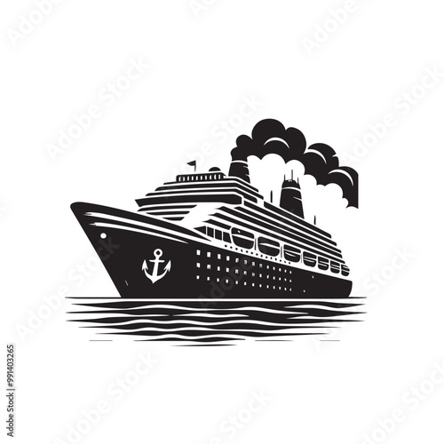 Ship silhouette vector design. Vessel ship silhouette design. cruise ship vector design. Ship logo icon full black and white.