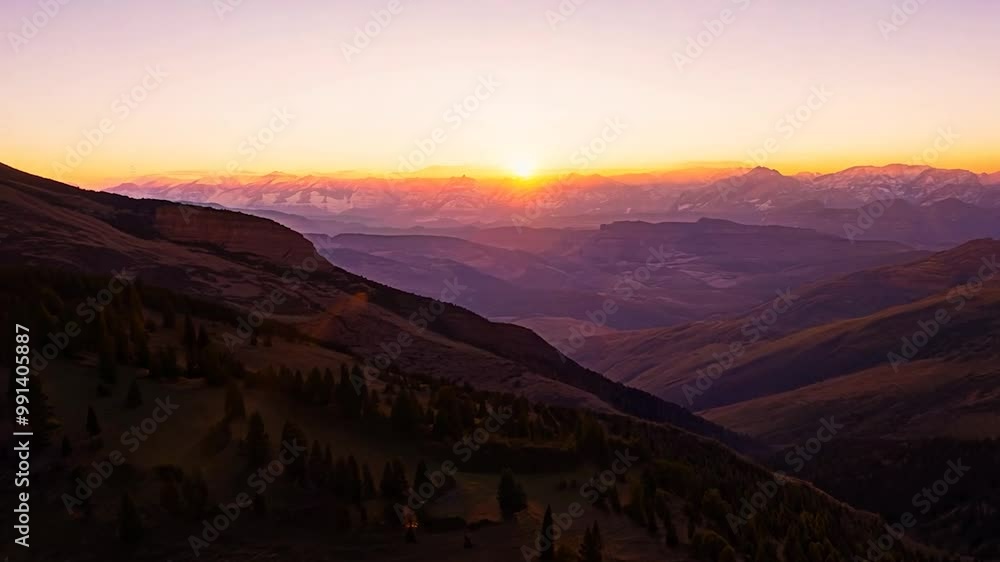 As the sun sets behind distant mountains, warm hues of orange and purple fill the sky, creating a breathtaking twilight view across the tranquil landscape As the sun sets behind distant mountains, warm hues of orange and purple fill the sky, creating a breathtaking twilight view across the tranquil landscape