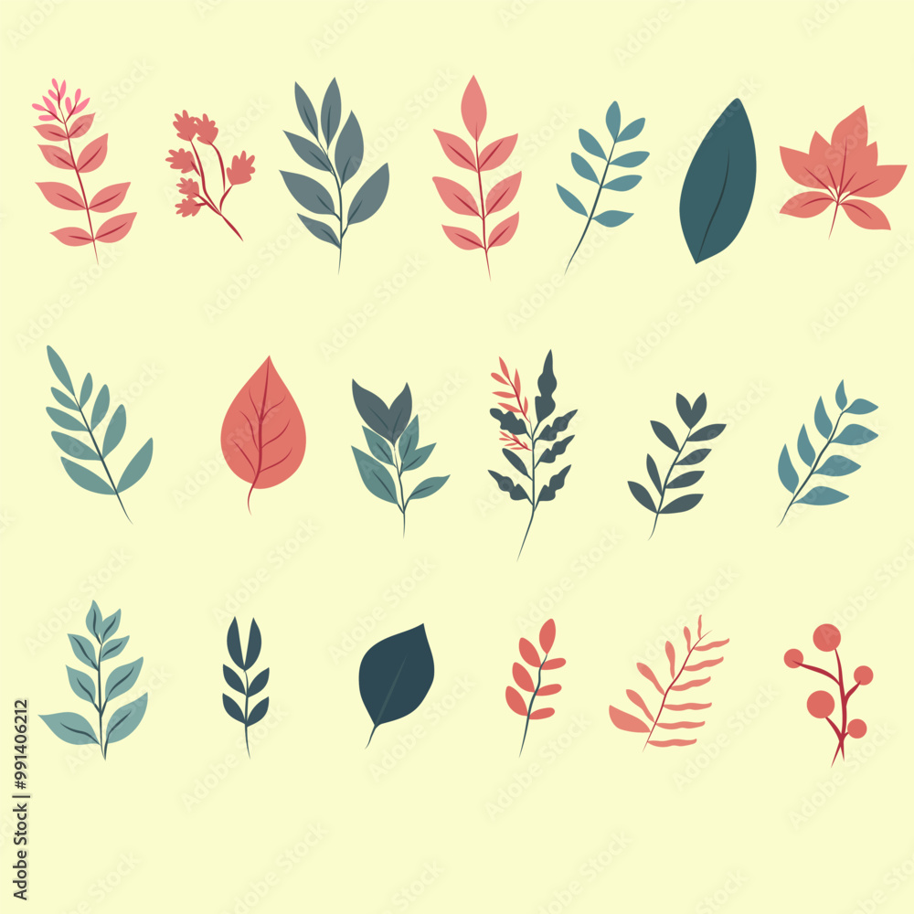 set of collection cute leaves branch vector IIlustration set of collection cute leaves branch vector IIlustration