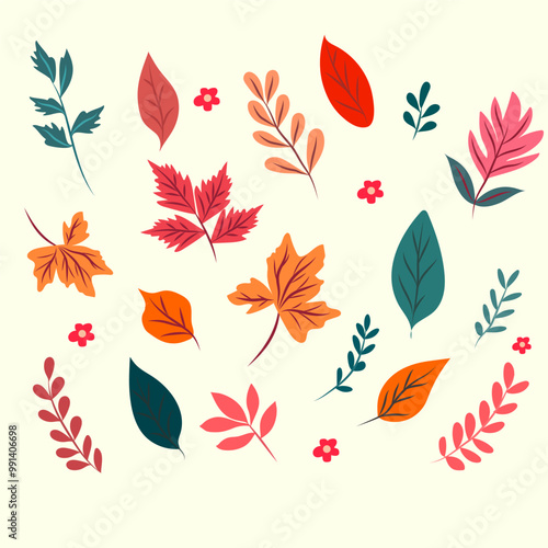 set of collection leaves autumn elements vector IIlustrations for elements, clipart, sticker photo