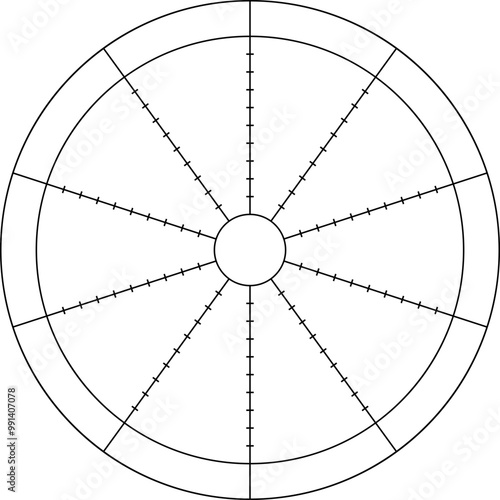 Life balance wheel in ten parts. Vector printable template for daily planner, journal, notebook