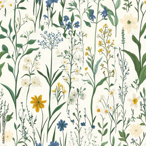 Elegant Floral Pattern Background with Spring Wildflowers