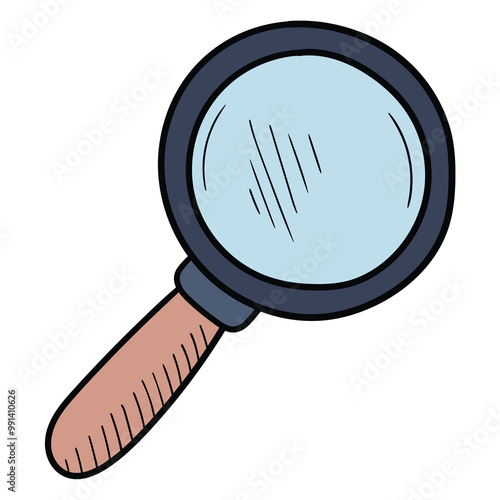 Hand drawn cartoon magnifying glass on a white background.