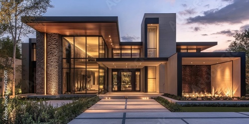 Luxury home architecture with sharp geometric lines, sleek finishes, and a grand, welcoming entrance