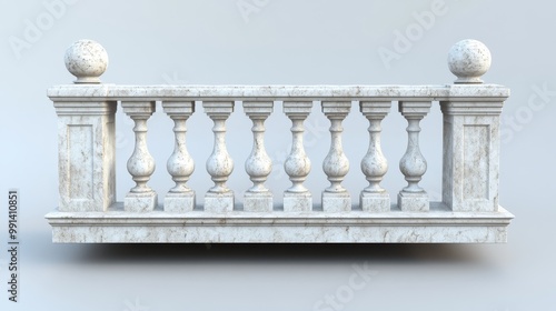 Balustrade elements in 3D: stone pillars, columns, balusters, handrails, and bases for classic fences on balconies, terraces, and parapets.