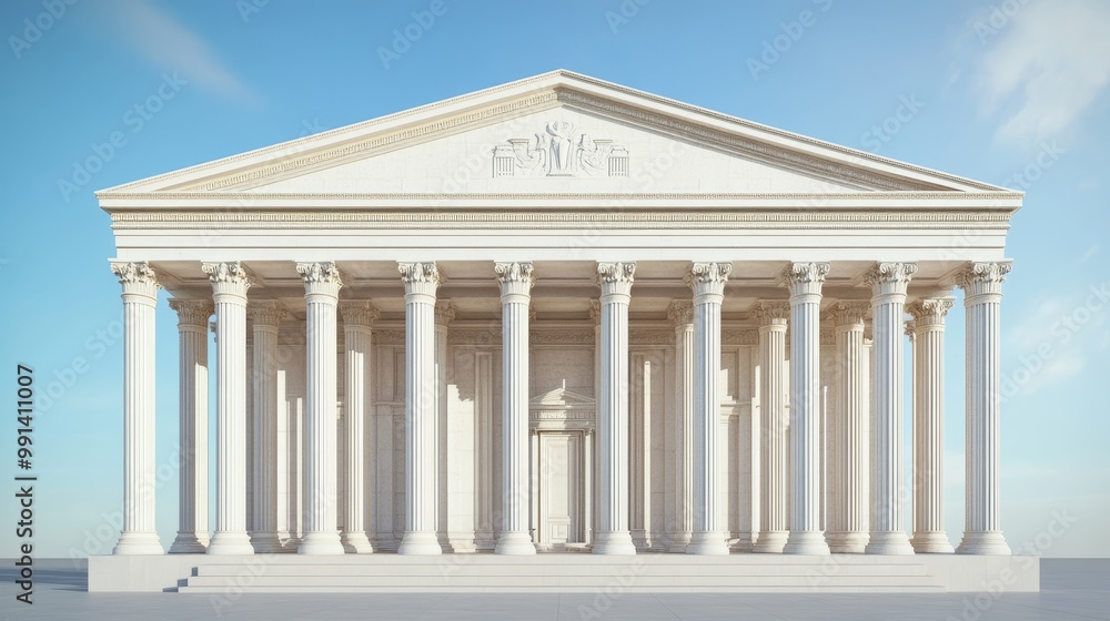 Obraz premium Bank edifice in 3D, featuring classical architecture with pillars, resembling a museum or government building.