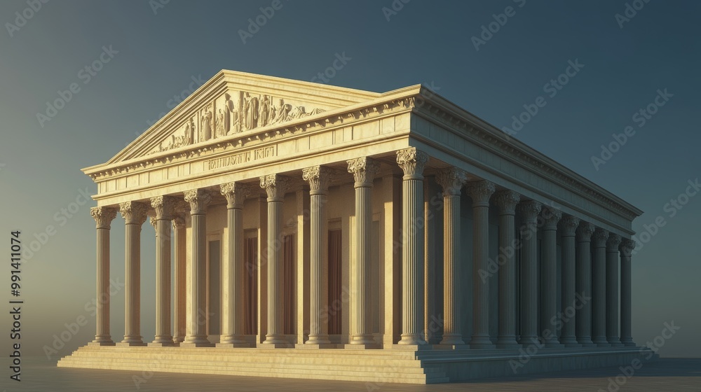 Bank edifice in 3D, featuring classical architecture with pillars, resembling a museum or government building. Bank edifice in 3D, featuring classical architecture with pillars, resembling a museum or government building.