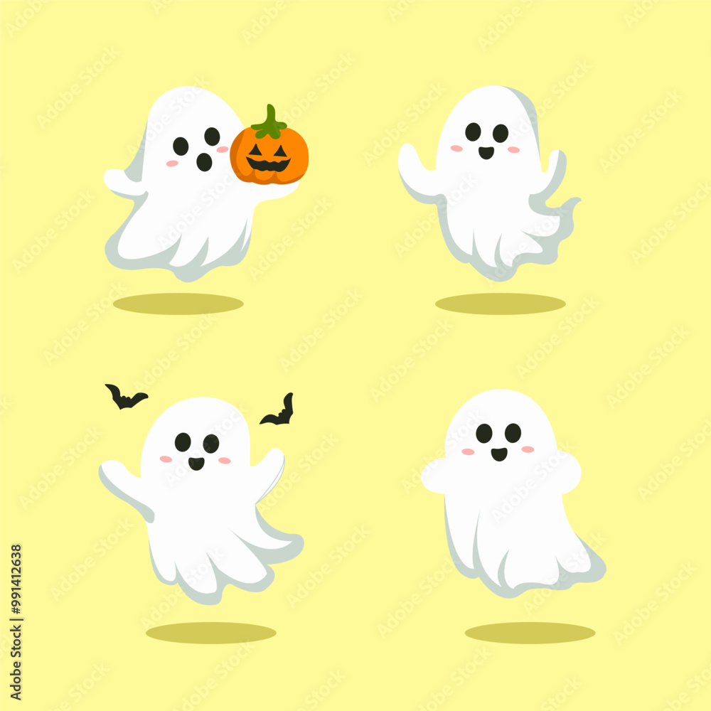 Naklejka premium cute kawai cartoon ghost hallowen vector for elements, clipart or sticker