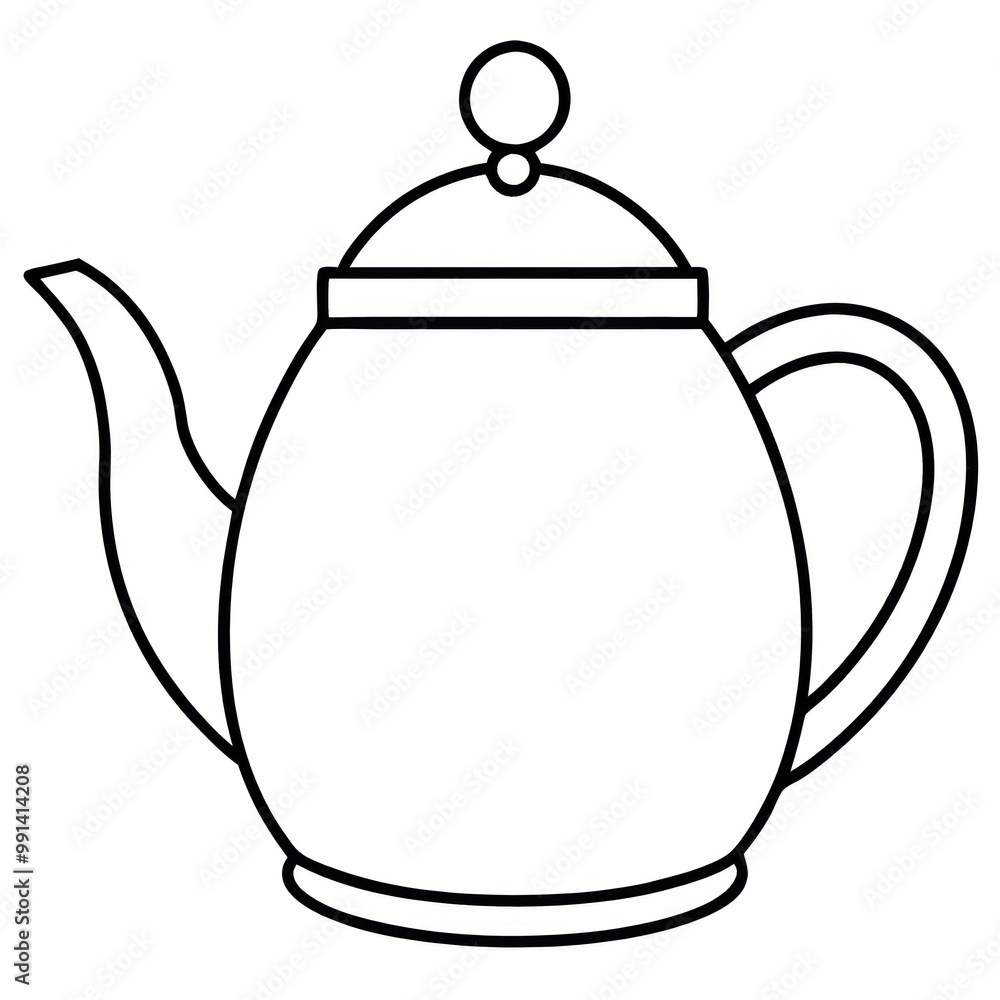 Simple Outline of a Teapot With Rounded Body, Spout, and Lid Design for Creative Use on a White Background Simple Outline of a Teapot With Rounded Body, Spout, and Lid Design for Creative Use on a White Background