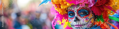 Colorful mask for Dia de los Muertos celebration with flowers photo