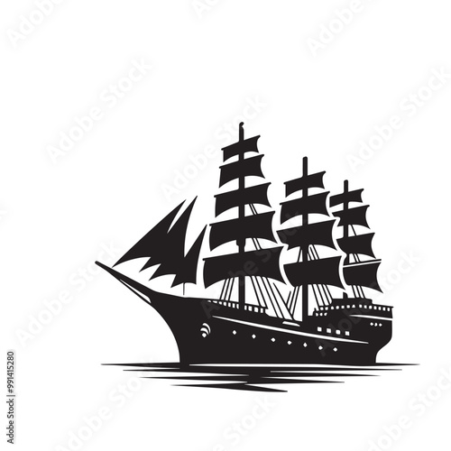 Ship silhouette vector design. cruise ship vector design. Vessel ship silhouette vector design black and white. Ship logo icon full black on white background.