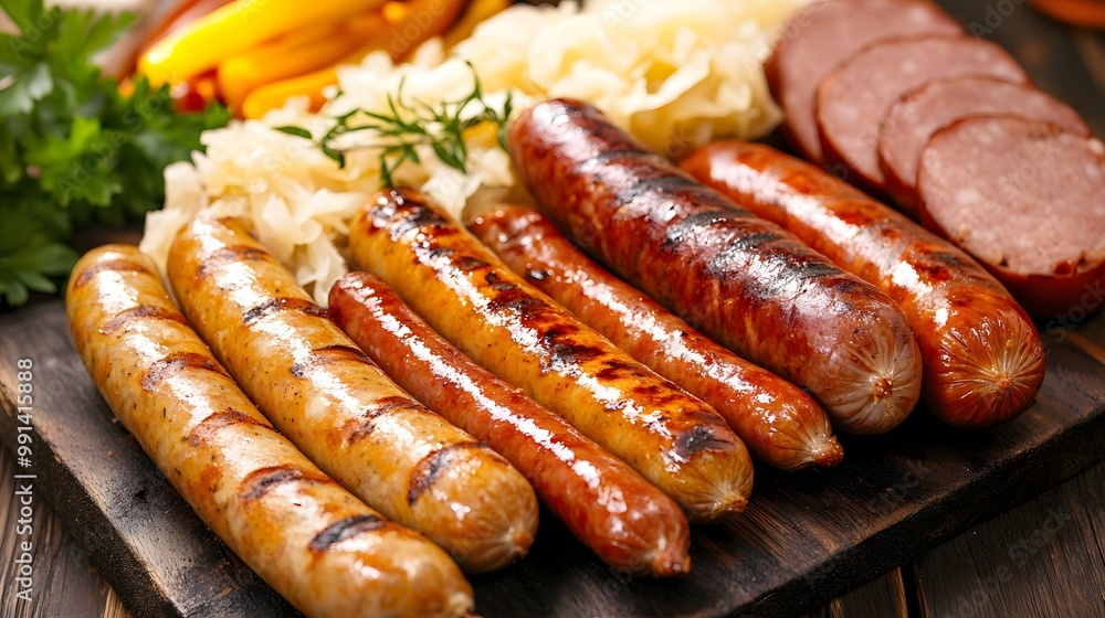 Assorted Grilled Sausages with Sauerkraut Display