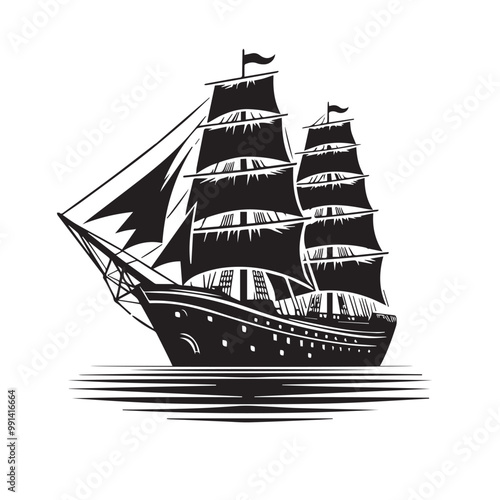 Ship silhouette vector design. cruise ship vector design. Vessel ship silhouette vector design black and white. Ship logo icon full black on white background.