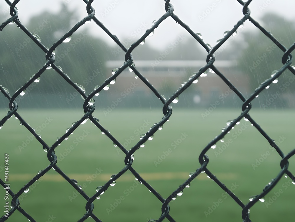 Fototapeta premium Rainy Day at an Empty High School Sports Field