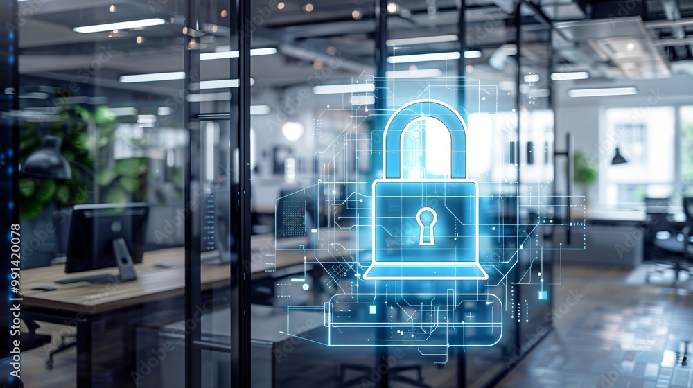 Fototapeta premium antivirus lock on office background