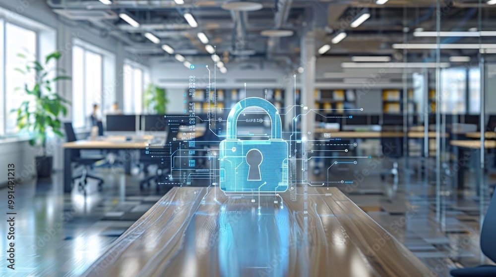 Fototapeta premium Digital lock on office background