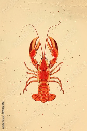 Detailed red lobster on textured yellow background photo