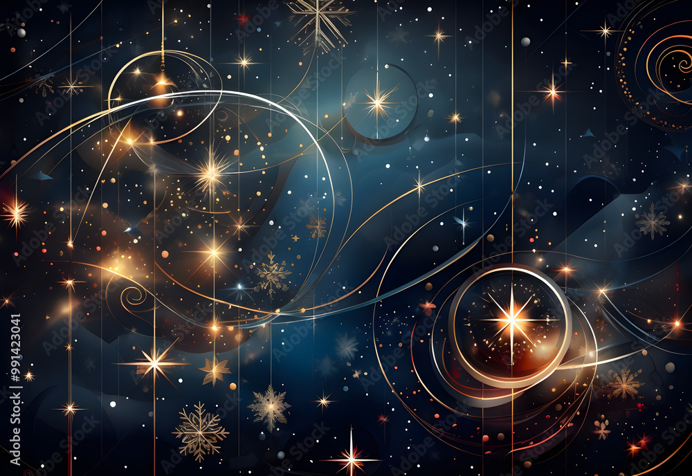 Fototapeta premium An abstract Christmas background with intricate geometric and celestial patterns.