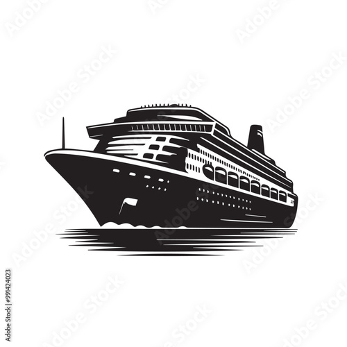 Ship silhouette vector design. cruise ship vector design. Vessel ship silhouette vector design black and white. Ship logo icon full black on white background.