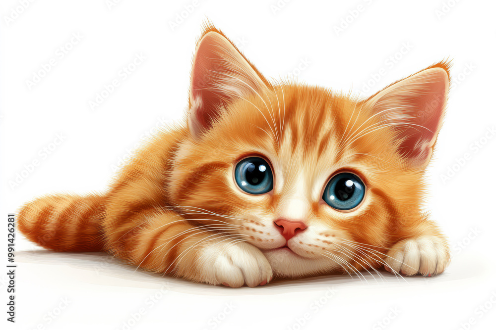 Obraz premium Cute Kitten Cartoon Character with a Big Smile on white background