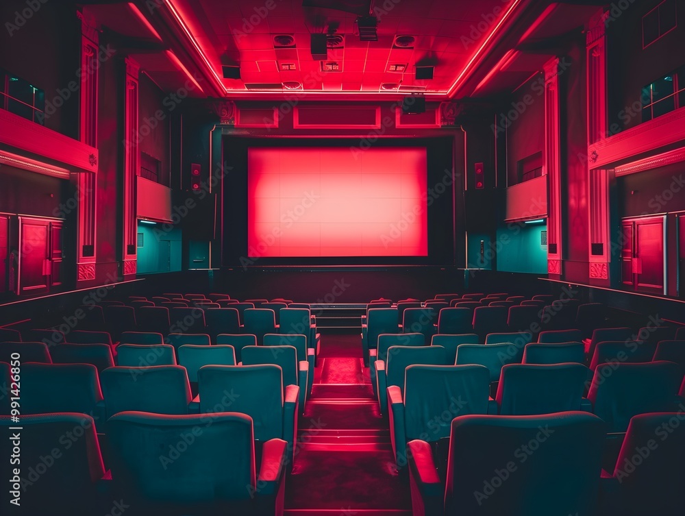 Fototapeta premium Cinematic Theater with Neon Light Accents