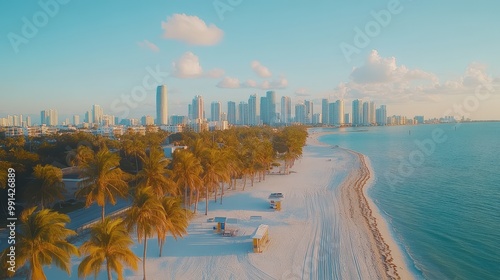 Aerial View of a Sunny Beach in Miami