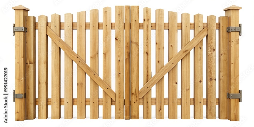 Wooden fence gate isolated on white background Macro, wooden, rural, countryside, garden, fence gate, traditional, wood, horizontal slats, home, craftsmanship, privacy, architecture
