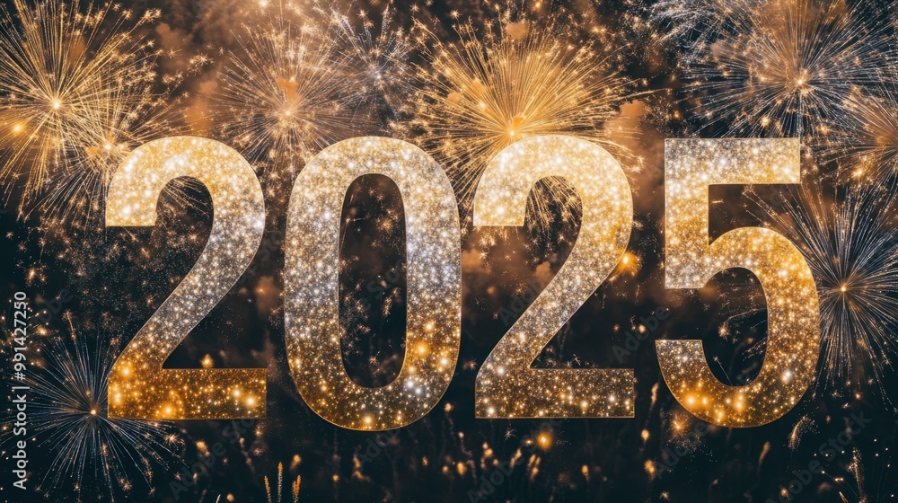 Golden 2025 Celebration with Sparkling Fireworks Display Golden 2025 Celebration with Sparkling Fireworks Display