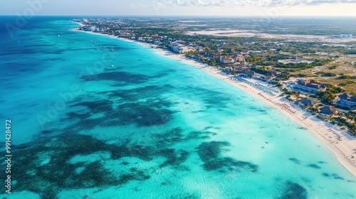 Aerial View of Turquoise Waters and a White Sandy Beach