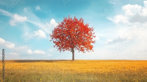 Coloured tree in a field 