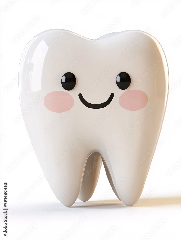 A cute, cartoonish tooth with a smiling face, featuring rosy cheeks, representing dental health and positivity. A cute, cartoonish tooth with a smiling face, featuring rosy cheeks, representing dental health and positivity.