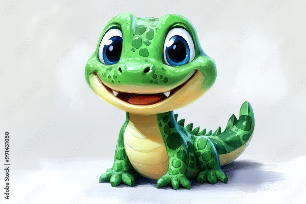 Obraz premium Happy Cartoon Crocodile with a Friendly Smile