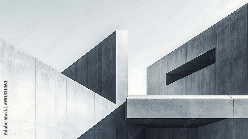 Abstract composition of geometric concrete shapes against a clear sky. Abstract composition of geometric concrete shapes against a clear sky.