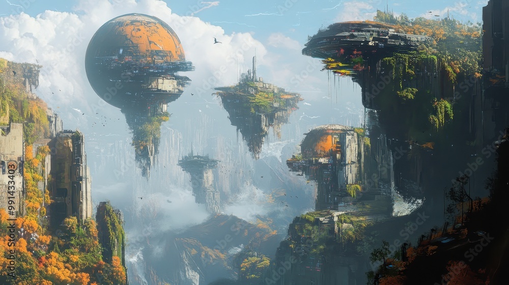 Obraz premium Floating Cities in a Fantasy Landscape