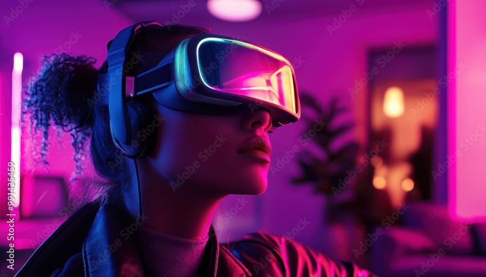 Wearable tech with vibrant lighting, sleek design, cozy modern setup. Wearable tech with vibrant lighting, sleek design, cozy modern setup.