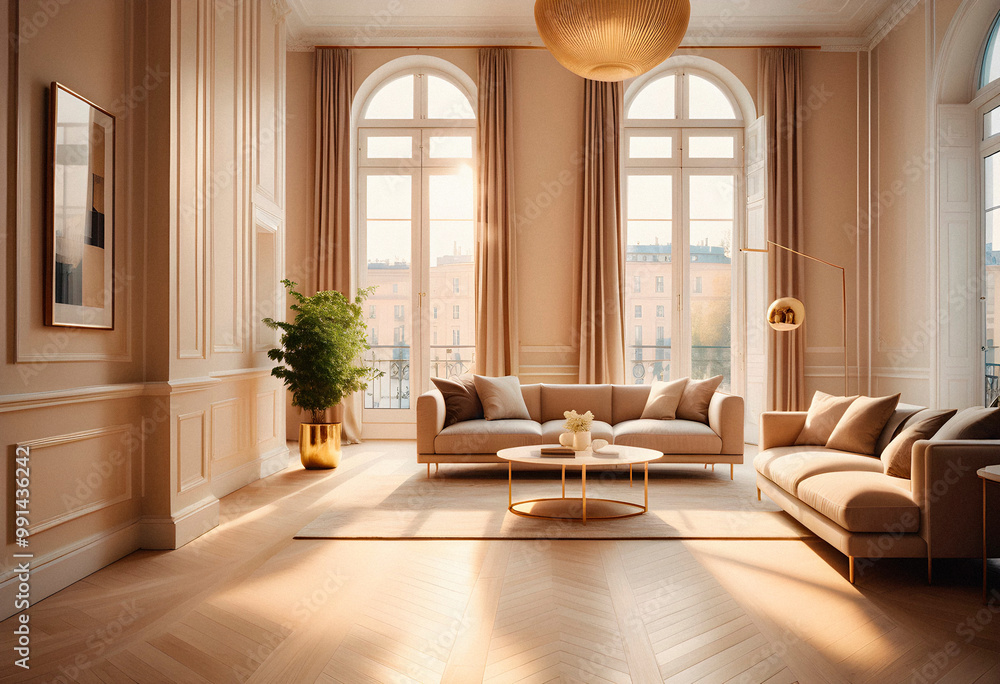 Fototapeta premium Interior design of living room with decorative elements. 3d render. AI generated
