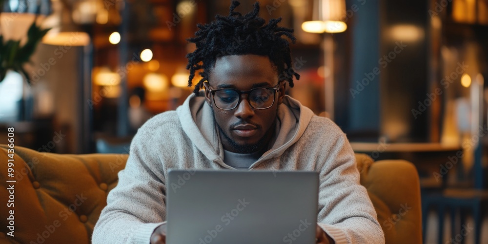 Busy Tech Entrepreneur in Coffee Shop Busy Tech Entrepreneur in Coffee Shop