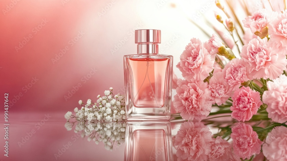 Elegant perfume bottle with pink flowers, reflecting beauty and freshness. Ideal for beauty and fragrance marketing. Elegant perfume bottle with pink flowers, reflecting beauty and freshness. Ideal for beauty and fragrance marketing.