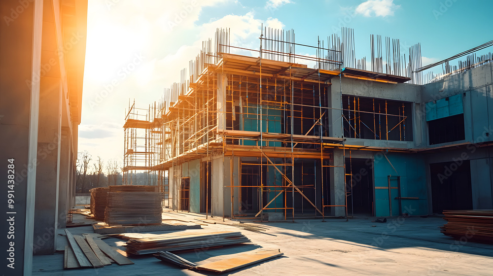 Obraz premium building under construction, industrial development, construction site engineering