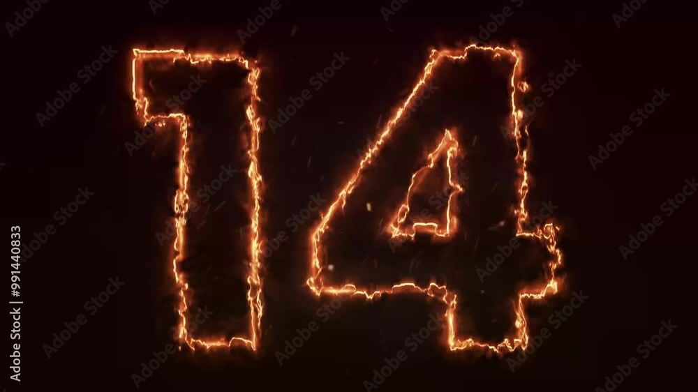 Burning Number. Fire number 14 animation Burning Number. Fire number 14 animation