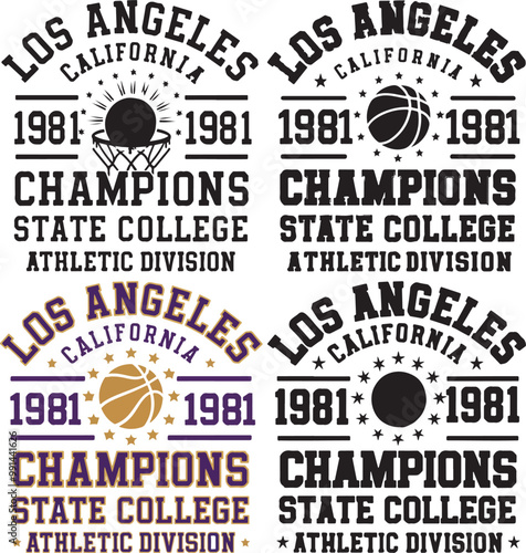 Colorful Los Angeles California 1981 Champions Basketball T-Shirt Design