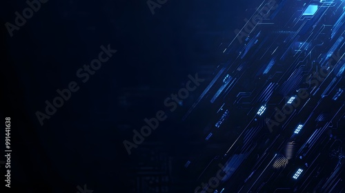 Abstract Digital Circuitry with Glowing Blue Lines photo