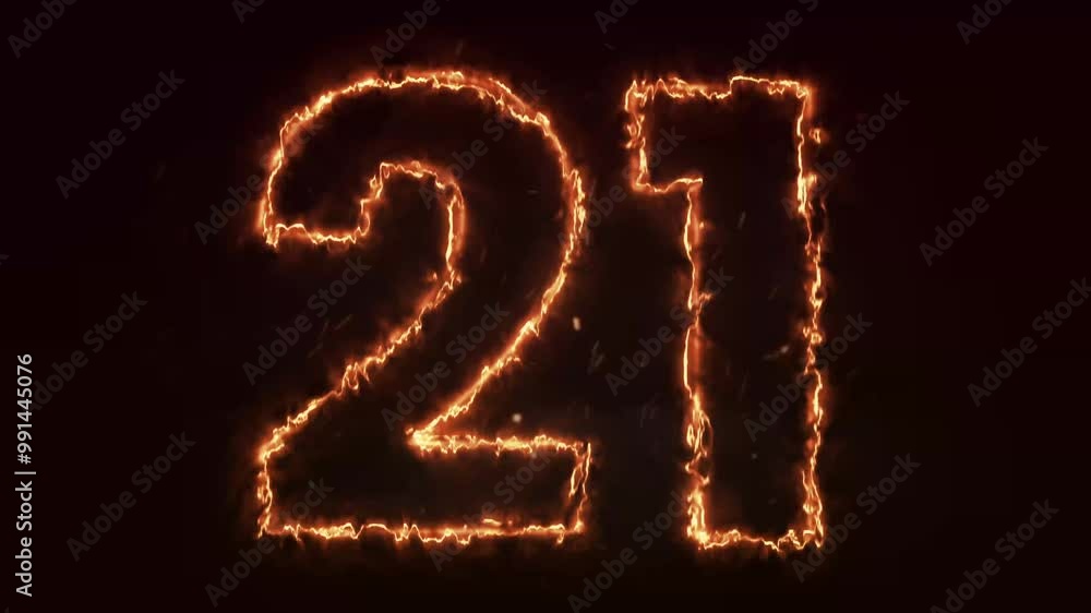 Burning Number. Fire number 21 animation Burning Number. Fire number 21 animation