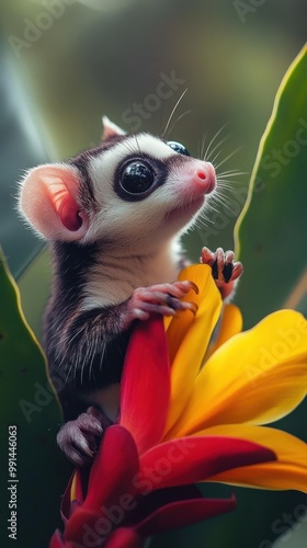 A heart-melting image of a sugar glider, its adorable face looking up at the camera while photo